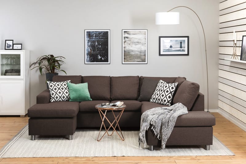 Crazy 4-sits Högervänd U-formad Small Soffa med Divan och Schäslong i Tyg - Brun - Möbler - Soffa - Divansoffa & schäslongsoffa - 3 sits soffa med divan
