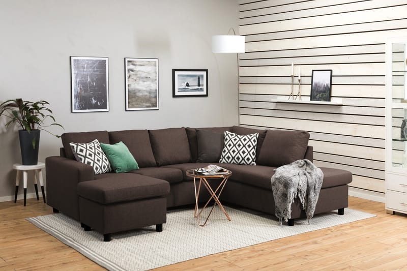 Crazy 4-sits Högervänd U-formad Small Soffa med Divan och Schäslong i Tyg - Brun - Möbler - Soffa - Divansoffa & schäslongsoffa - 3 sits soffa med divan