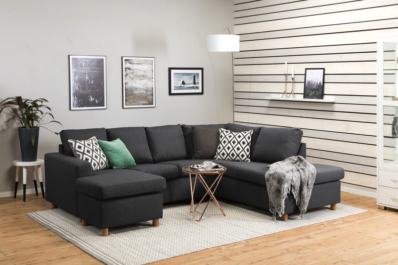 Crazy 4-sits Högervänd U-formad Small Soffa med Divan och Schäslong i Tyg - Mörkgrå - Möbler - Soffa - Divansoffa & schäslongsoffa - 3 sits soffa med divan