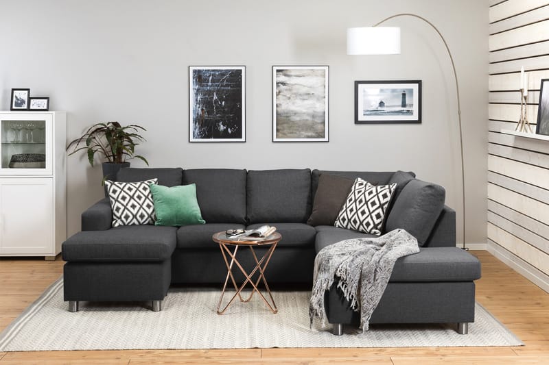 Crazy 4-sits Högervänd U-formad Small Soffa med Divan och Schäslong i Tyg - Mörkgrå - Möbler - Soffa - Divansoffa & schäslongsoffa - 3 sits soffa med divan