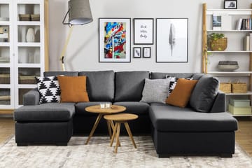 Crazy 4-sits Högervänd U-formad Small Soffa med Divan och Schäslong i Tyg - Mörkgrå - Möbler - Soffa - Divansoffa & schäslongsoffa - 3 sits soffa med divan