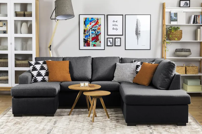 Crazy 4-sits Högervänd U-formad Small Soffa med Divan och Schäslong i Tyg - Mörkgrå - Möbler - Soffa - Divansoffa & schäslongsoffa - 3 sits soffa med divan