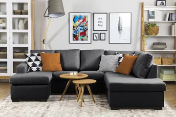 Crazy 4-sits Högervänd U-formad Small Soffa med Divan och Schäslong i Tyg - Mörkgrå - Möbler - Soffa - Divansoffa & schäslongsoffa - 3 sits soffa med divan