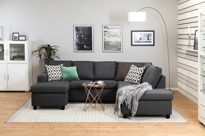 Crazy 4-sits Högervänd U-formad Small Soffa med Divan och Schäslong i Tyg - Mörkgrå - Möbler - Soffa - Divansoffa & schäslongsoffa - 3 sits soffa med divan