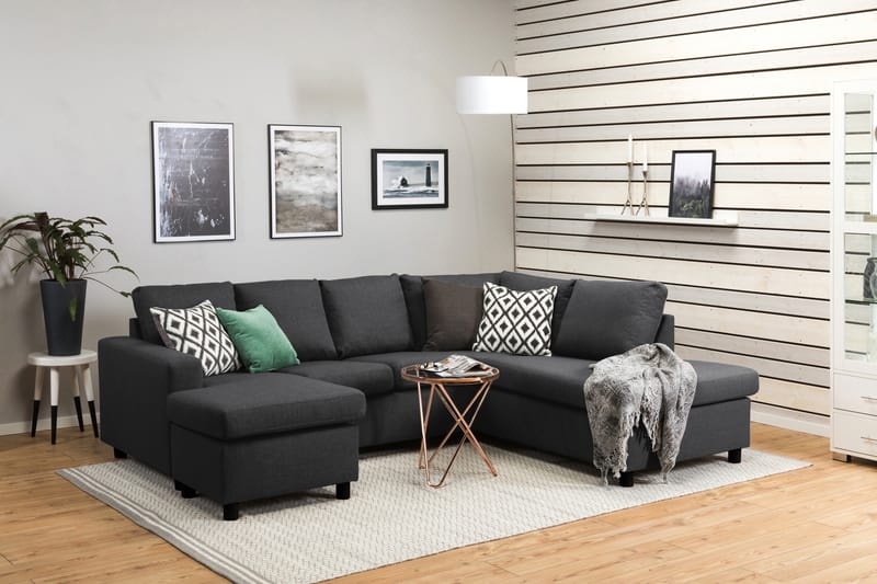 Crazy 4-sits Högervänd U-formad Small Soffa med Divan och Schäslong i Tyg - Mörkgrå - Möbler - Soffa - Divansoffa & schäslongsoffa - 3 sits soffa med divan