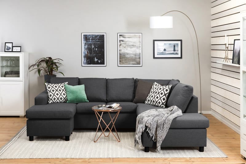 Crazy 4-sits Högervänd U-formad Small Soffa med Divan och Schäslong i Tyg - Mörkgrå - Möbler - Soffa - Divansoffa & schäslongsoffa - 3 sits soffa med divan