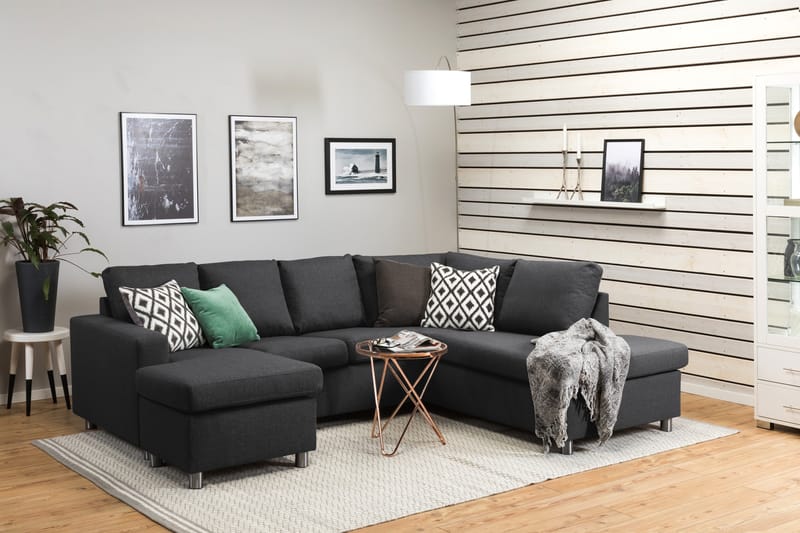 Crazy 4-sits Högervänd U-formad Small Soffa med Divan och Schäslong i Tyg - Mörkgrå - Möbler - Soffa - Divansoffa & schäslongsoffa - 3 sits soffa med divan