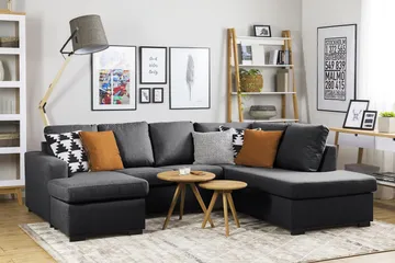 Crazy 4-sits Högervänd U-formad Small Soffa med Divan och Schäslong i Tyg - Mörkgrå - Möbler - Soffa - Divansoffa & schäslongsoffa - 3 sits soffa med divan