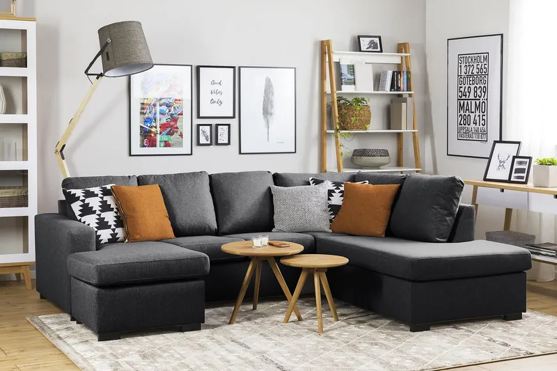 Crazy 4-sits Högervänd U-formad Small Soffa med Divan och Schäslong i Tyg - Mörkgrå - Möbler - Soffa - Divansoffa & schäslongsoffa - 3 sits soffa med divan