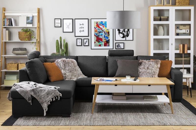 Crazy 4-sits Vänstervänd L-formad Schäslongsoffa i Tyg - Antracit - Möbler - Soffa - Divansoffa & schäslongsoffa - 3 sits soffa med divan