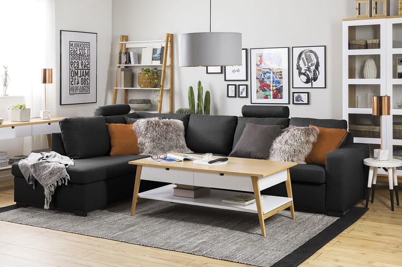 Crazy 4-sits Vänstervänd L-formad Schäslongsoffa i Tyg - Antracit - Möbler - Soffa - Divansoffa & schäslongsoffa - 3 sits soffa med divan