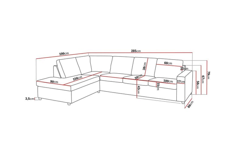 Crazy 4-sits Vänstervänd L-formad Schäslongsoffa i Tyg - Antracit - Möbler - Soffa - Divansoffa & schäslongsoffa - 3 sits soffa med divan
