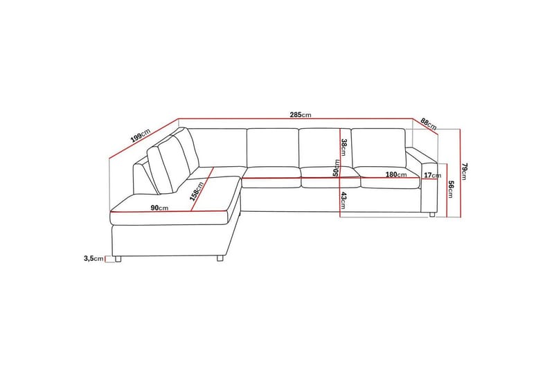 Crazy 4-sits Vänstervänd L-formad Schäslongsoffa i Tyg - Antracit - Möbler - Soffa - Divansoffa & schäslongsoffa - 3 sits soffa med divan