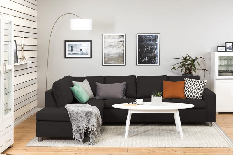 Crazy 4-sits Vänstervänd L-formad Schäslongsoffa i Tyg - Antracit - Möbler - Soffa - Divansoffa & schäslongsoffa - 3 sits soffa med divan