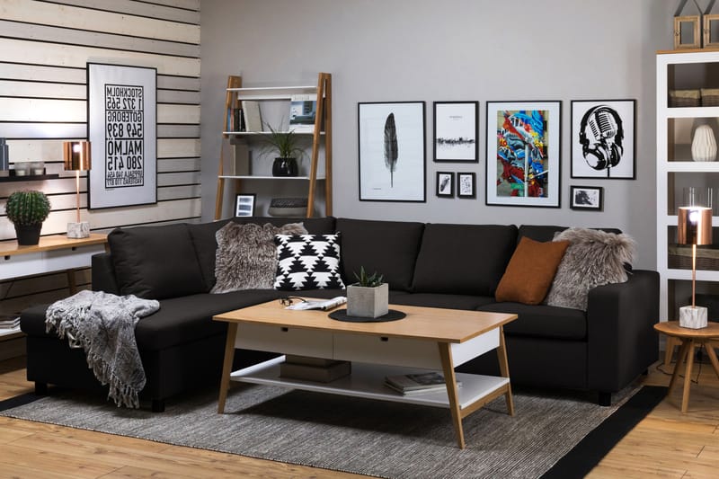 Crazy 4-sits Vänstervänd L-formad Schäslongsoffa i Tyg - Antracit - Möbler - Soffa - Divansoffa & schäslongsoffa - 3 sits soffa med divan