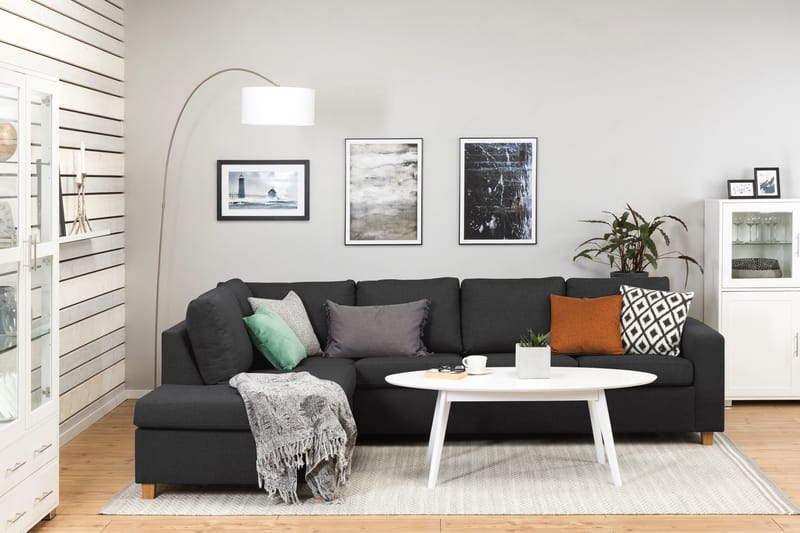 Crazy 4-sits Vänstervänd L-formad Schäslongsoffa i Tyg - Antracit - Möbler - Soffa - Divansoffa & schäslongsoffa - 3 sits soffa med divan
