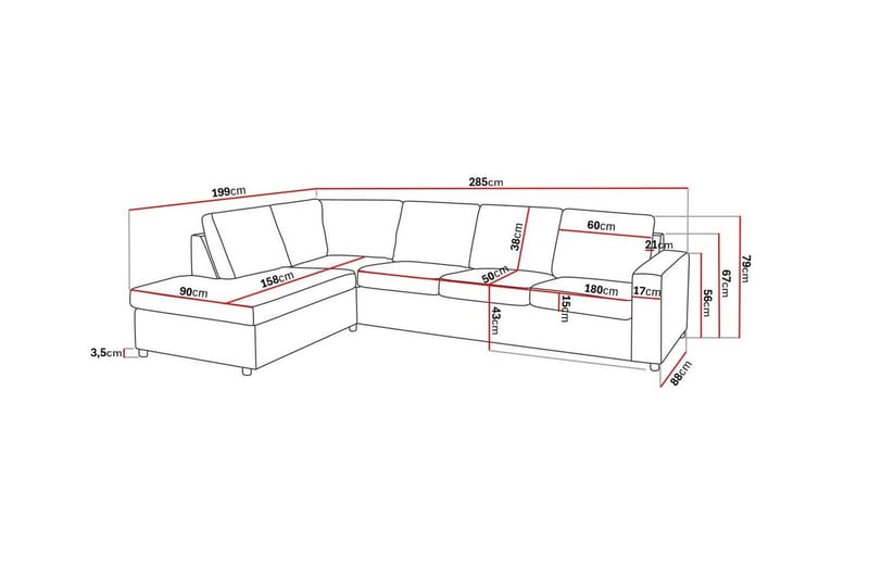 Crazy 4-sits Vänstervänd L-formad Schäslongsoffa i Tyg - Antracit - Möbler - Soffa - Divansoffa & schäslongsoffa - 3 sits soffa med divan