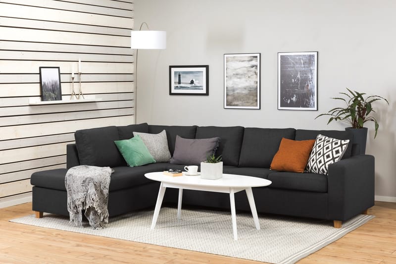 Crazy 4-sits Vänstervänd L-formad Schäslongsoffa i Tyg - Antracit - Möbler - Soffa - Divansoffa & schäslongsoffa - 3 sits soffa med divan