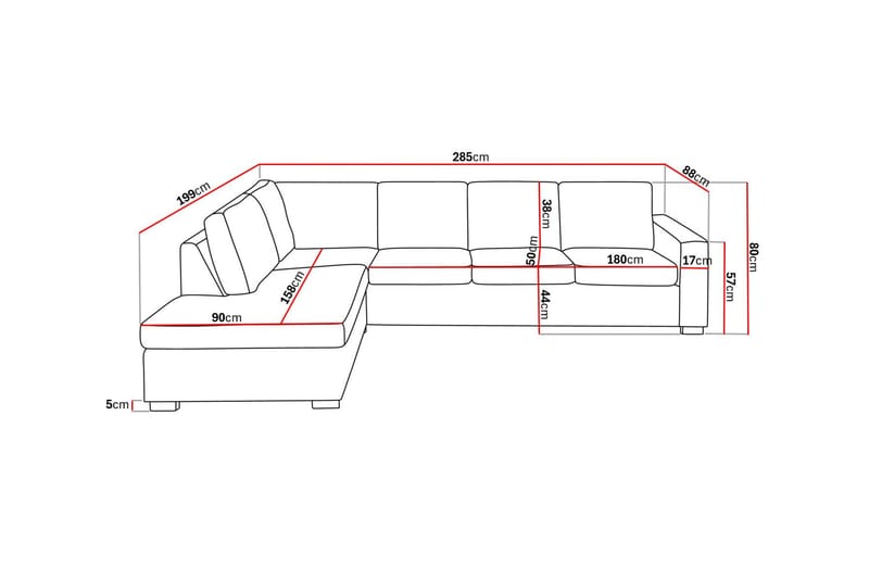Crazy 4-sits Vänstervänd L-formad Schäslongsoffa i Tyg - Grå - Möbler - Soffa - Divansoffa & schäslongsoffa - 3 sits soffa med divan