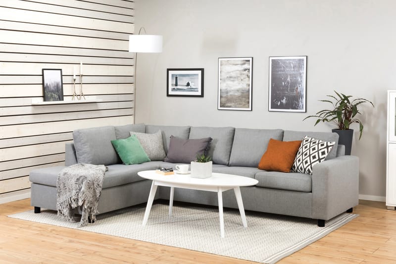 Crazy 4-sits Vänstervänd L-formad Schäslongsoffa i Tyg - Grå - Möbler - Soffa - Divansoffa & schäslongsoffa - 3 sits soffa med divan
