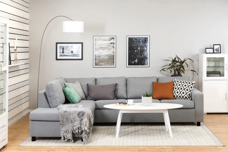Crazy 4-sits Vänstervänd L-formad Schäslongsoffa i Tyg - Grå - Möbler - Soffa - Divansoffa & schäslongsoffa - 3 sits soffa med divan