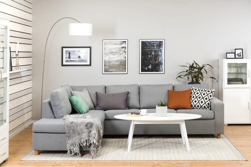 Crazy 4-sits Vänstervänd L-formad Schäslongsoffa i Tyg - Grå - Möbler - Soffa - Divansoffa & schäslongsoffa - 3 sits soffa med divan
