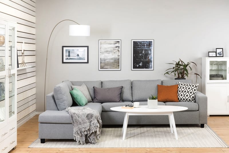 Crazy 4-sits Vänstervänd L-formad Schäslongsoffa i Tyg - Grå - Möbler - Soffa - Divansoffa & schäslongsoffa - 3 sits soffa med divan