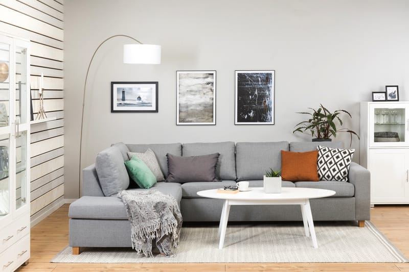 Crazy 4-sits Vänstervänd L-formad Schäslongsoffa i Tyg - Grå - Möbler - Soffa - Divansoffa & schäslongsoffa - 3 sits soffa med divan