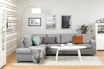 Crazy 4-sits Vänstervänd L-formad Schäslongsoffa i Tyg - Grå - Möbler - Soffa - Divansoffa & schäslongsoffa - 3 sits soffa med divan