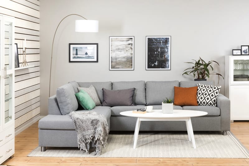 Crazy 4-sits Vänstervänd L-formad Schäslongsoffa i Tyg - Grå - Möbler - Soffa - Divansoffa & schäslongsoffa - 3 sits soffa med divan