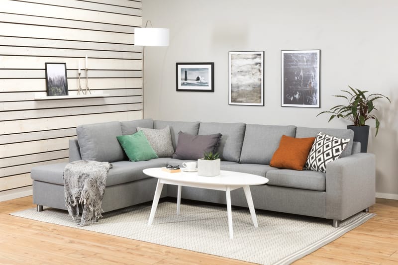 Crazy 4-sits Vänstervänd L-formad Schäslongsoffa i Tyg - Grå - Möbler - Soffa - Divansoffa & schäslongsoffa - 3 sits soffa med divan