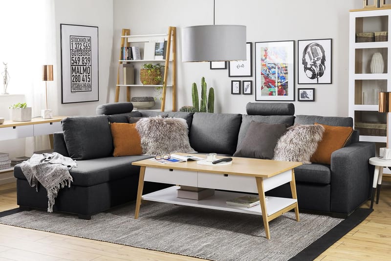 Crazy 4-sits Vänstervänd L-formad Schäslongsoffa i Tyg - Mörkgrå - Möbler - Soffa - Divansoffa & schäslongsoffa - 3 sits soffa med divan