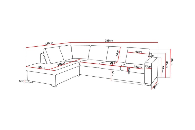 Crazy 4-sits Vänstervänd L-formad Schäslongsoffa i Tyg - Mörkgrå - Möbler - Soffa - Divansoffa & schäslongsoffa - 3 sits soffa med divan