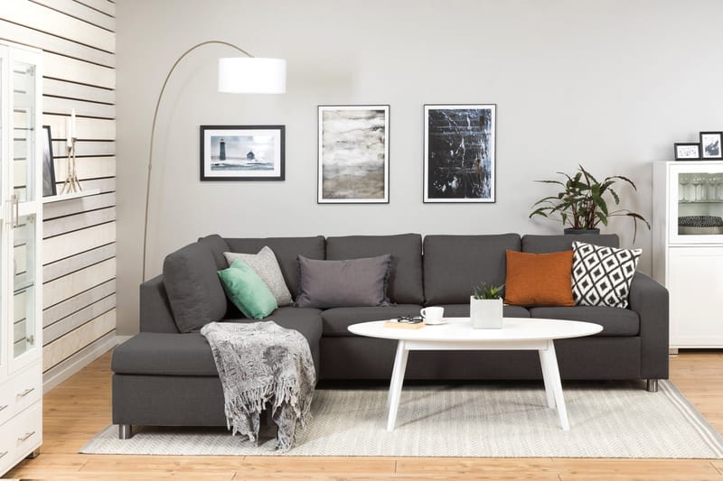 Crazy 4-sits Vänstervänd L-formad Schäslongsoffa i Tyg - Mörkgrå - Möbler - Soffa - Divansoffa & schäslongsoffa - 3 sits soffa med divan