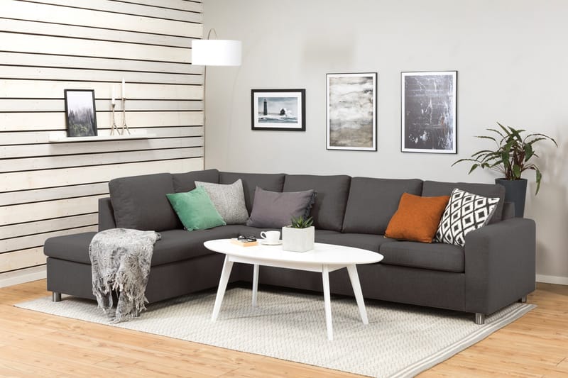 Crazy 4-sits Vänstervänd L-formad Schäslongsoffa i Tyg - Mörkgrå - Möbler - Soffa - Divansoffa & schäslongsoffa - 3 sits soffa med divan