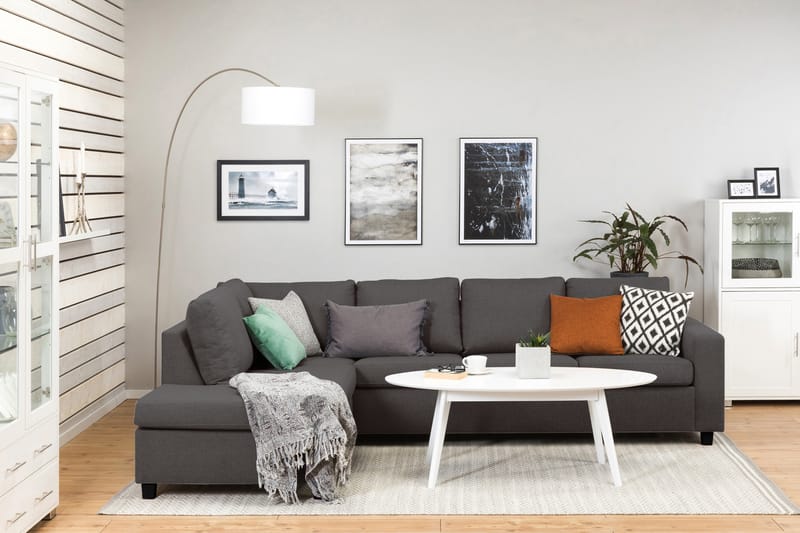 Crazy 4-sits Vänstervänd L-formad Schäslongsoffa i Tyg - Mörkgrå - Möbler - Soffa - Divansoffa & schäslongsoffa - 3 sits soffa med divan