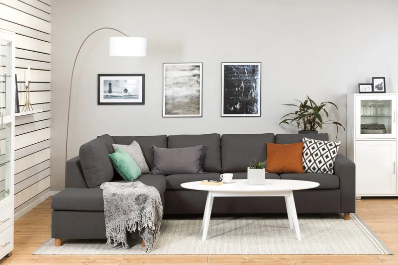 Crazy 4-sits Vänstervänd L-formad Schäslongsoffa i Tyg - Mörkgrå - Möbler - Soffa - Divansoffa & schäslongsoffa - 3 sits soffa med divan