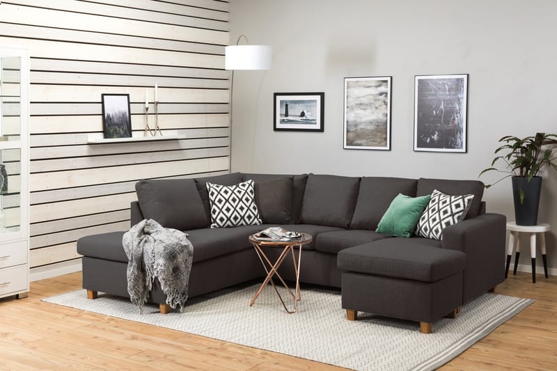 Crazy 4-sits Vänstervänd U-formad Small Soffa med Divan och Schäslong i Tyg - Mörkgrå - Möbler - Soffa - Divansoffa & schäslongsoffa - 3 sits soffa med divan