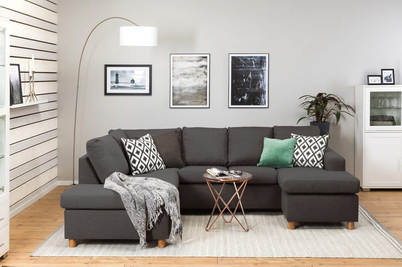 Crazy 4-sits Vänstervänd U-formad Small Soffa med Divan och Schäslong i Tyg - Mörkgrå - Möbler - Soffa - Divansoffa & schäslongsoffa - 3 sits soffa med divan