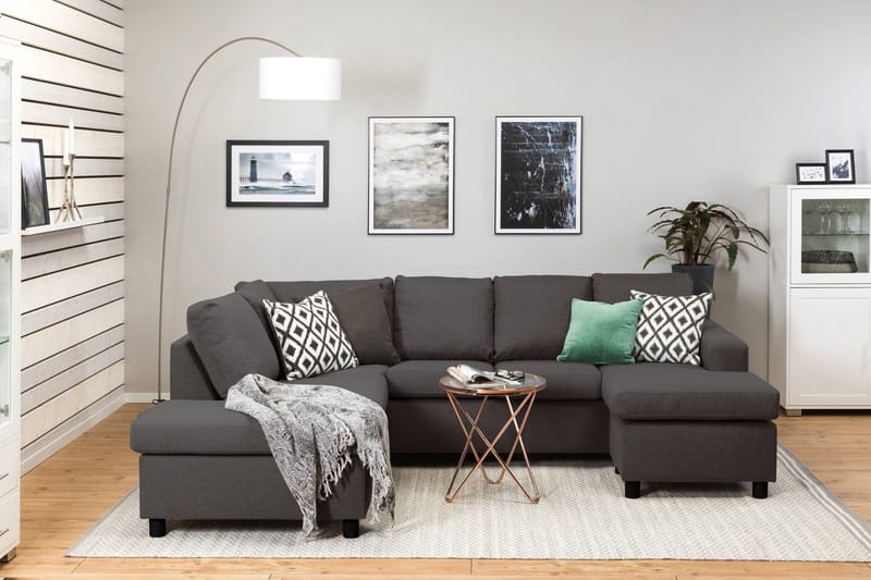Crazy 4-sits Vänstervänd U-formad Small Soffa med Divan och Schäslong i Tyg - Mörkgrå - Möbler - Soffa - Divansoffa & schäslongsoffa - 3 sits soffa med divan