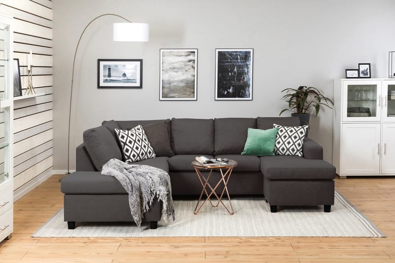 Crazy 4-sits Vänstervänd U-formad Small Soffa med Divan och Schäslong i Tyg - Mörkgrå - Möbler - Soffa - Divansoffa & schäslongsoffa - 3 sits soffa med divan