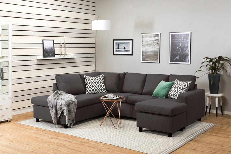 Crazy 4-sits Vänstervänd U-formad Small Soffa med Divan och Schäslong i Tyg - Mörkgrå - Möbler - Soffa - Divansoffa & schäslongsoffa - 3 sits soffa med divan