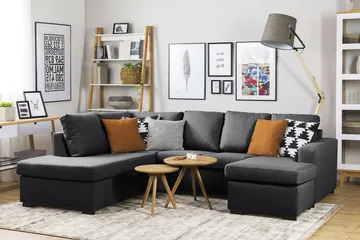 Crazy 4-sits Vänstervänd U-formad Small Soffa med Divan och Schäslong i Tyg - Mörkgrå - Möbler - Soffa - Divansoffa & schäslongsoffa - 3 sits soffa med divan