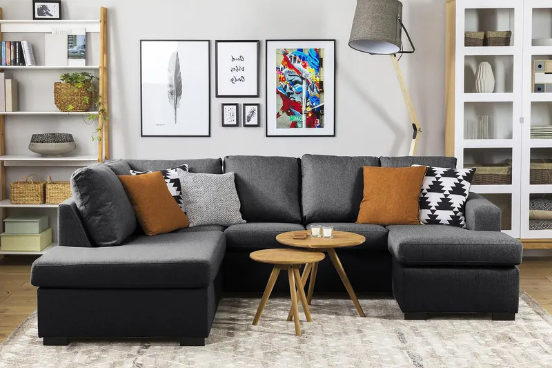 Crazy 4-sits Vänstervänd U-formad Small Soffa med Divan och Schäslong i Tyg - Mörkgrå - Möbler - Soffa - Divansoffa & schäslongsoffa - 3 sits soffa med divan