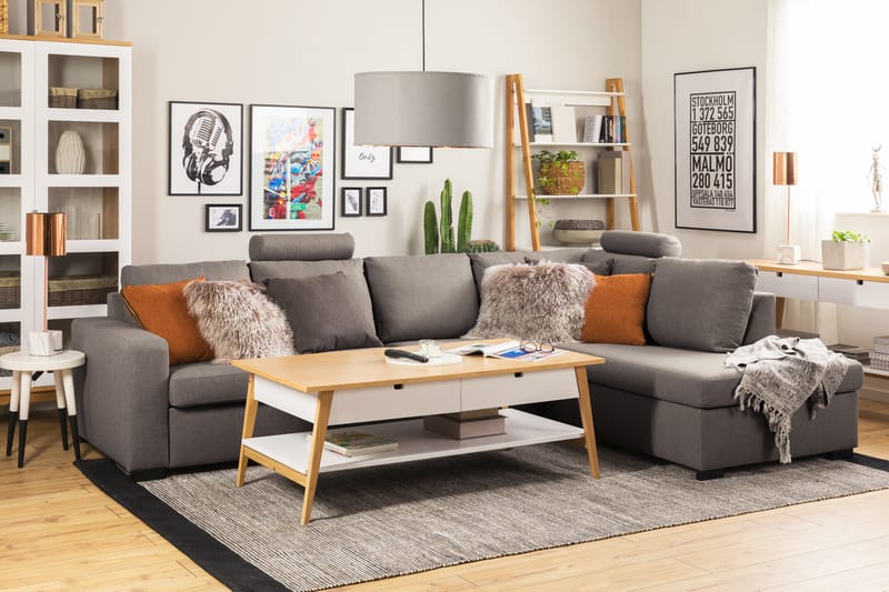 Crazy Limited Edition 4-sits Högervänd L-formad Schäslongsoffa i Tyg - Grå - Möbler - Soffa - Divansoffa & schäslongsoffa - 4 sits soffa med divan