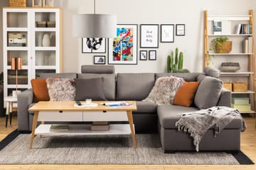 Crazy Limited Edition 4-sits Högervänd L-formad Schäslongsoffa i Tyg - Grå - Möbler - Soffa - Divansoffa & schäslongsoffa - 4 sits soffa med divan