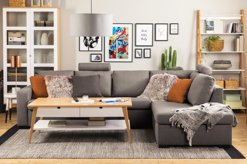 Crazy Limited Edition 4-sits Högervänd L-formad Schäslongsoffa i Tyg - Grå - Möbler - Soffa - Divansoffa & schäslongsoffa - 4 sits soffa med divan