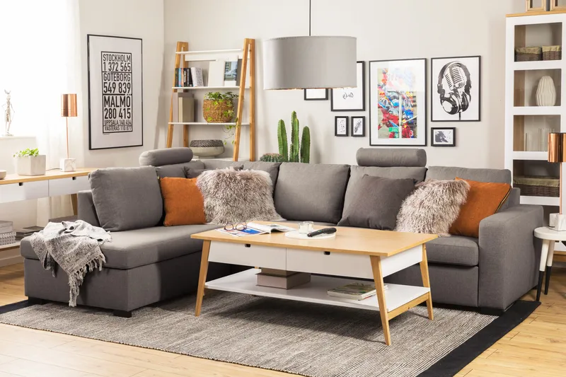 Crazy Limited Edition 4-sits Vänstervänd L-formad Djup Schäslongsoffa i Tyg - Grå - Möbler - Soffa - Divansoffa & schäslongsoffa - 4 sits soffa med divan