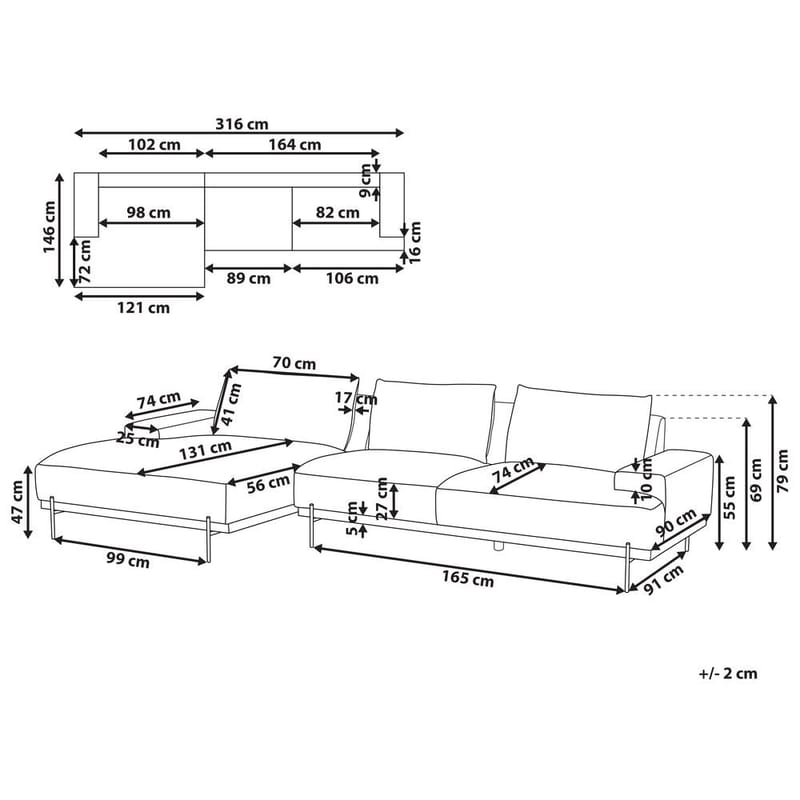 Hörnsoffa Mariferd - Beige, svart, mörkt trä/Högervänd - Möbler - Soffa - Divansoffa & schäslongsoffa - 3 sits soffa med divan