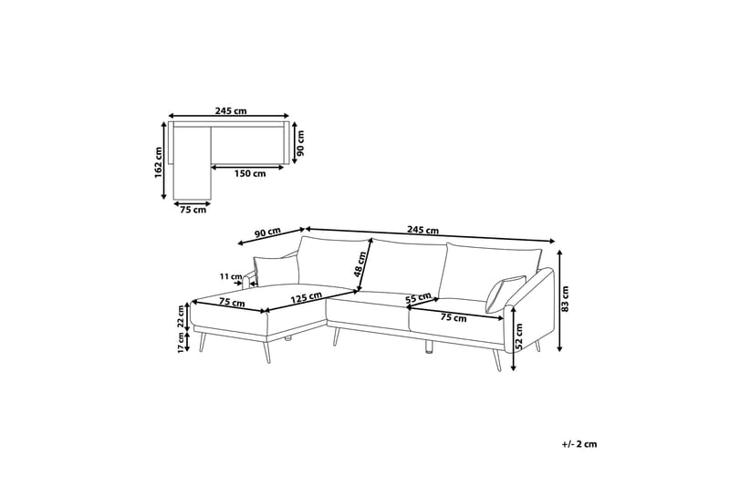 Hörnsoffa Zaney Höger med LED-Belysning Sammet - Grå - Möbler - Soffa - Divansoffa & schäslongsoffa - 3 sits soffa med divan
